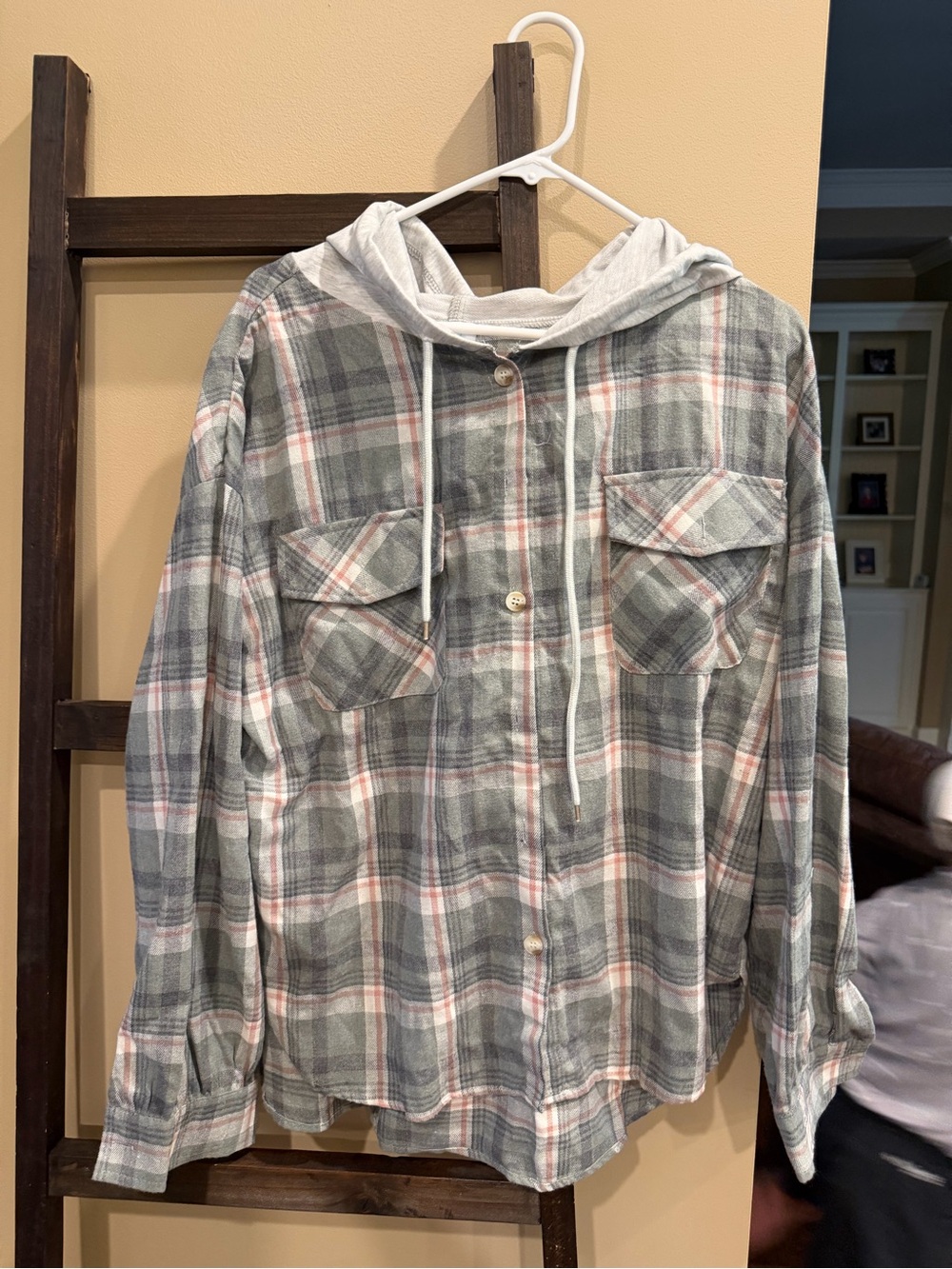 Shop The Mint Hooded Plaid Shirt Jacket - Gray & Mint